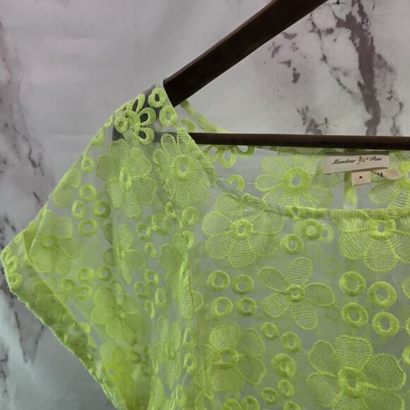 Anthropologie Top Womens Small Neon Lace Sheer Cover Up Meadow Rue Chartreuse - Picture 2 of 9